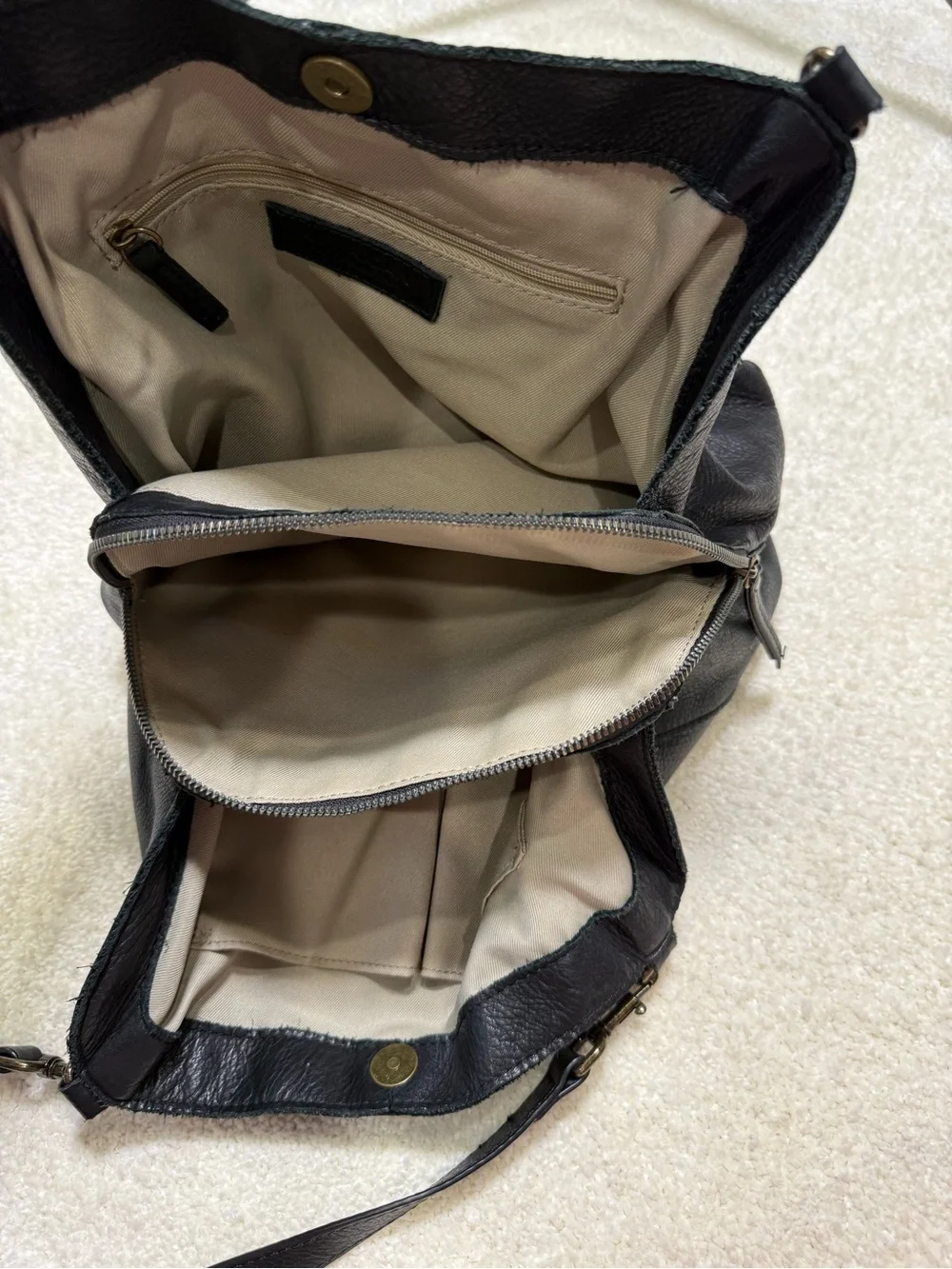 American Leather Co. Austin Triple Entry Bucket Black Shoulder Bag Purse
